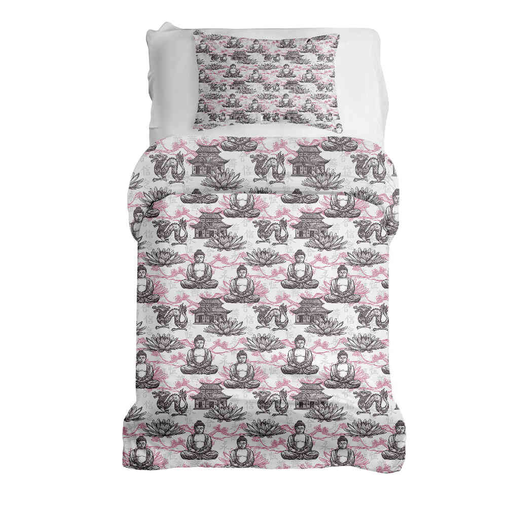 Ensemble de literie avec couverture thérapeutique et Bouddha rose