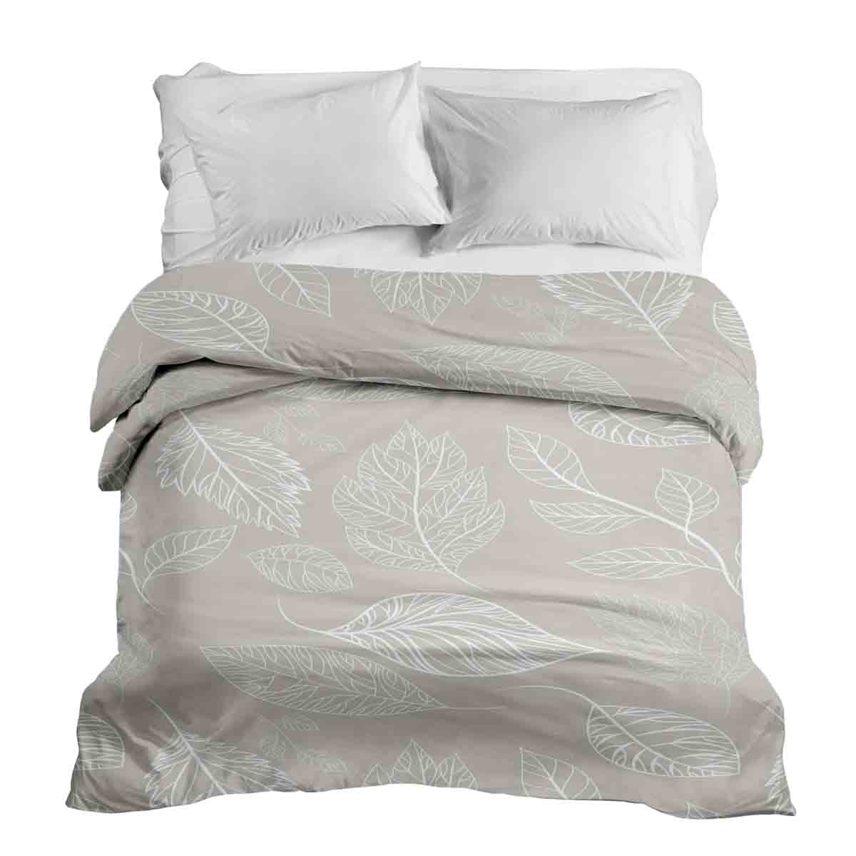 Couverture thérapeutique originale - Housse en coton beige avec feuilles claires