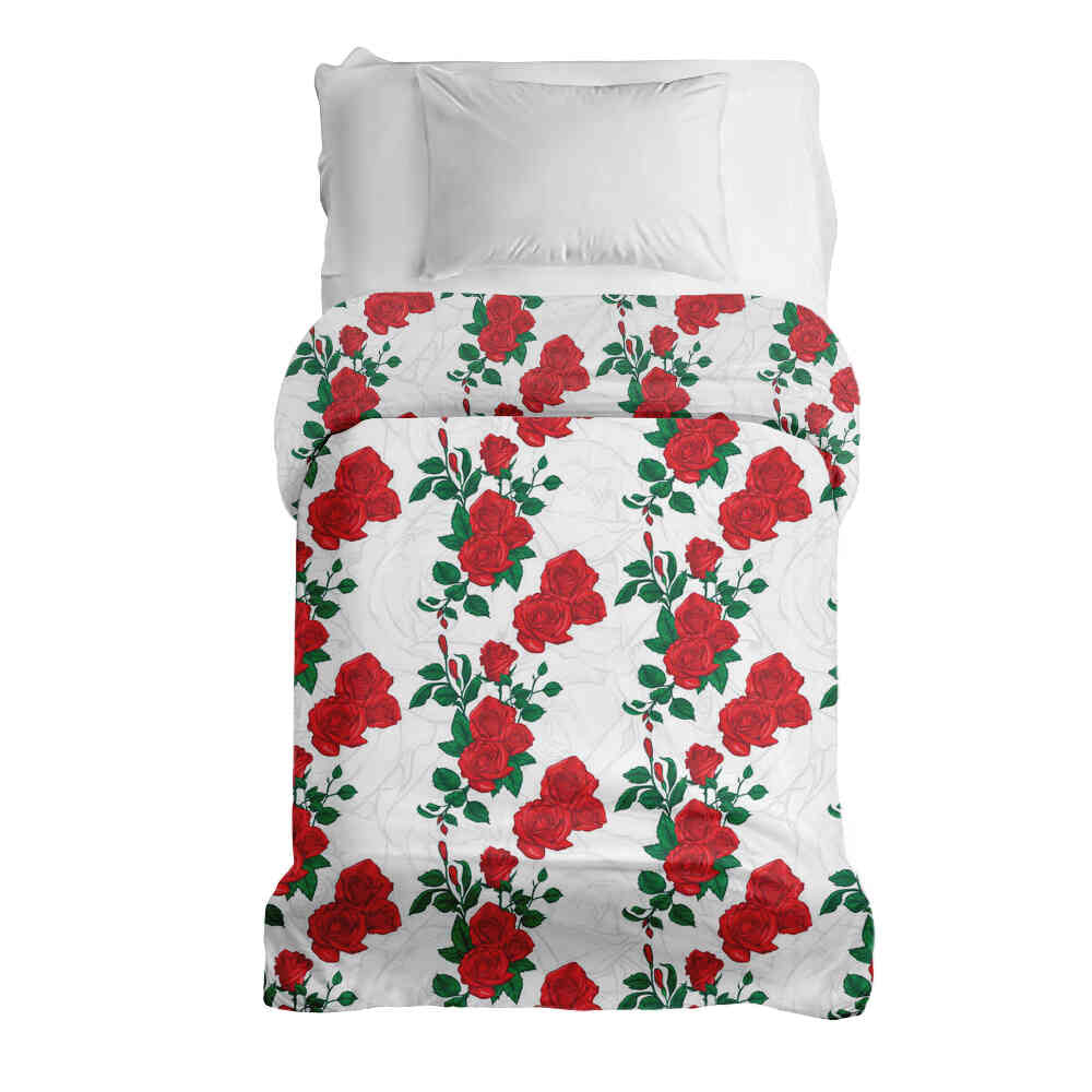 Couverture thérapeutique originale - Housse en coton blanc avec buisson de roses