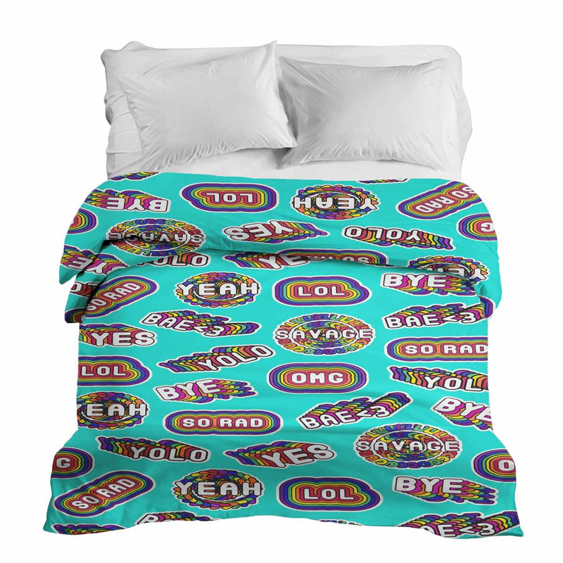 Original therapy blanket - cotton cover turquoise with sayings