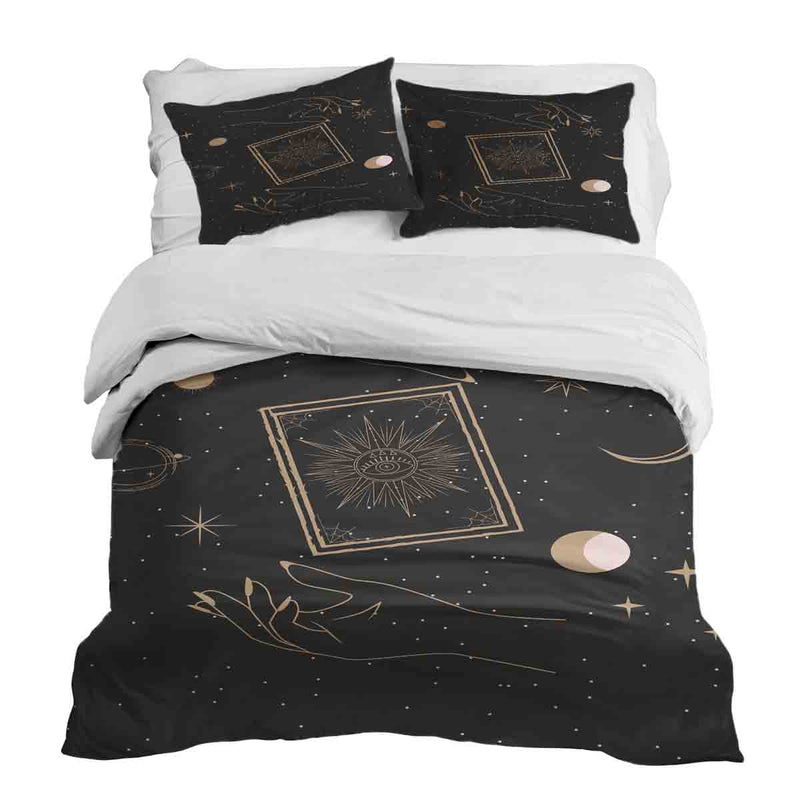 Therapy blanket and bedding set, black with sun, moon and stars.