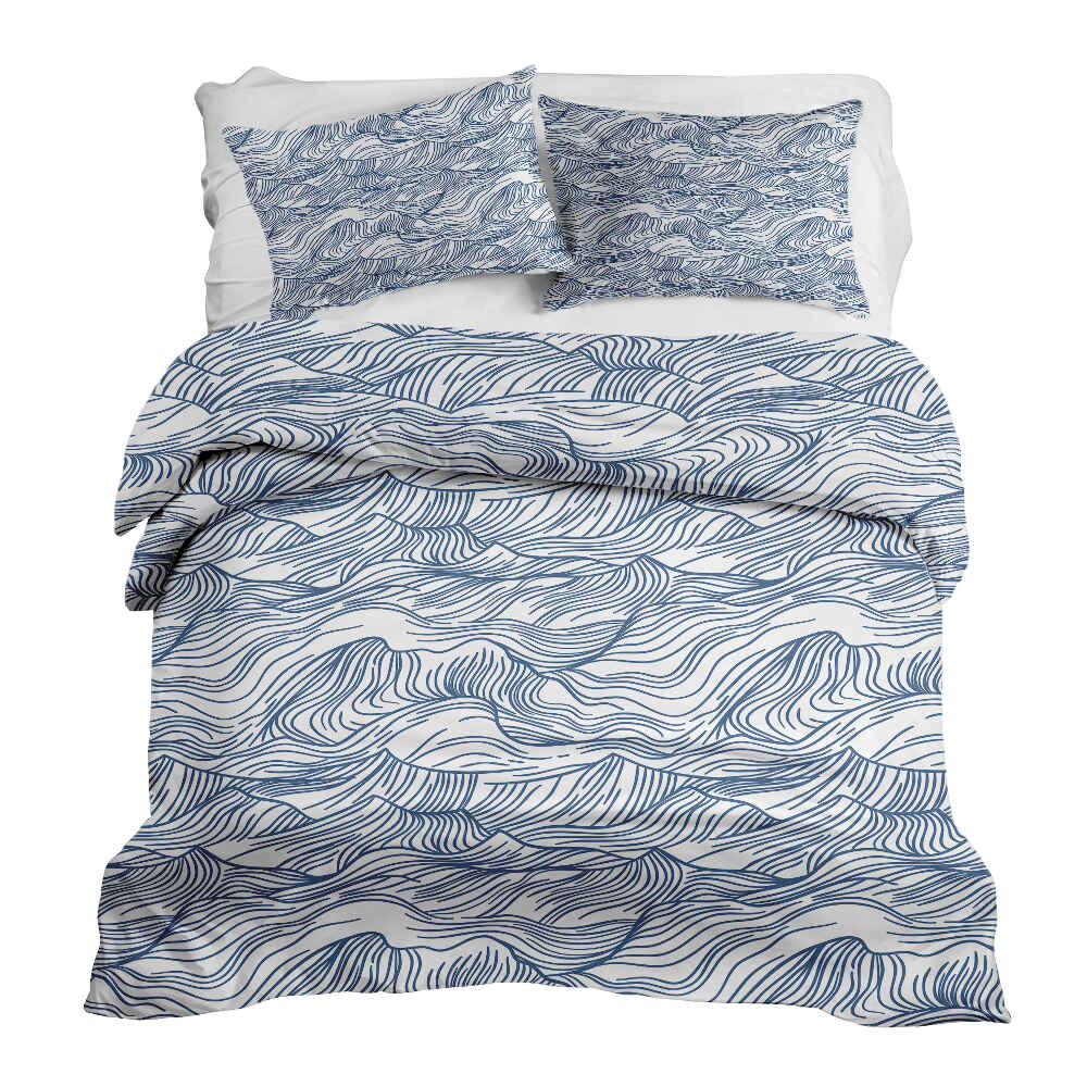 Ensemble de linge de lit avec couverture thérapeutique motifs ondulés en bleu