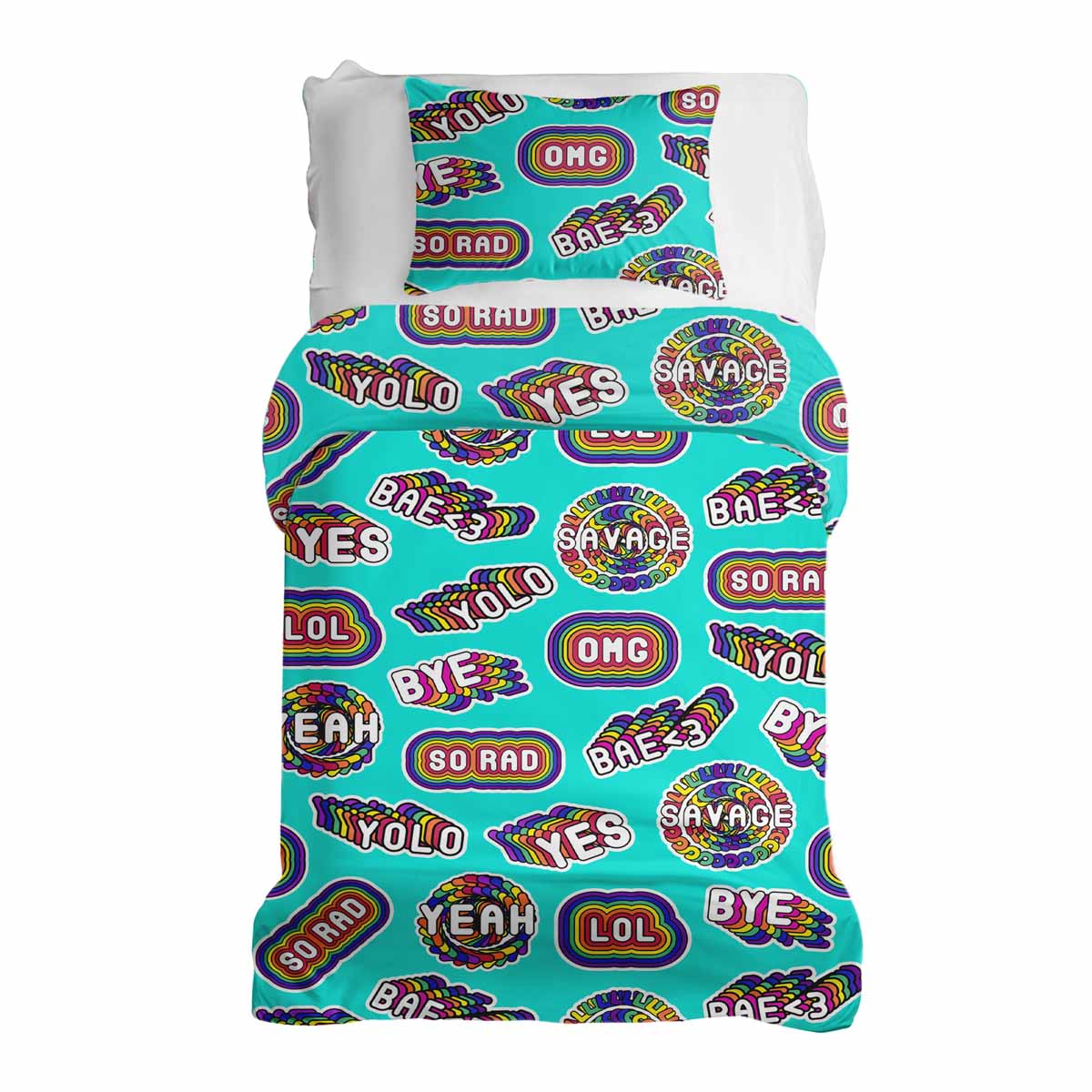 Ensemble de literie avec couverture thérapeutique turquoise avec citations