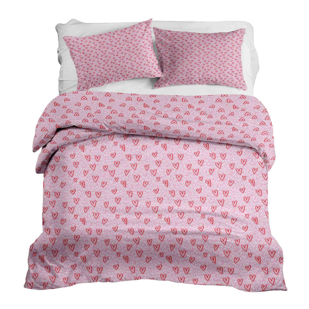 Ensemble de literie avec couverture thérapeutique rose à cœurs rouges