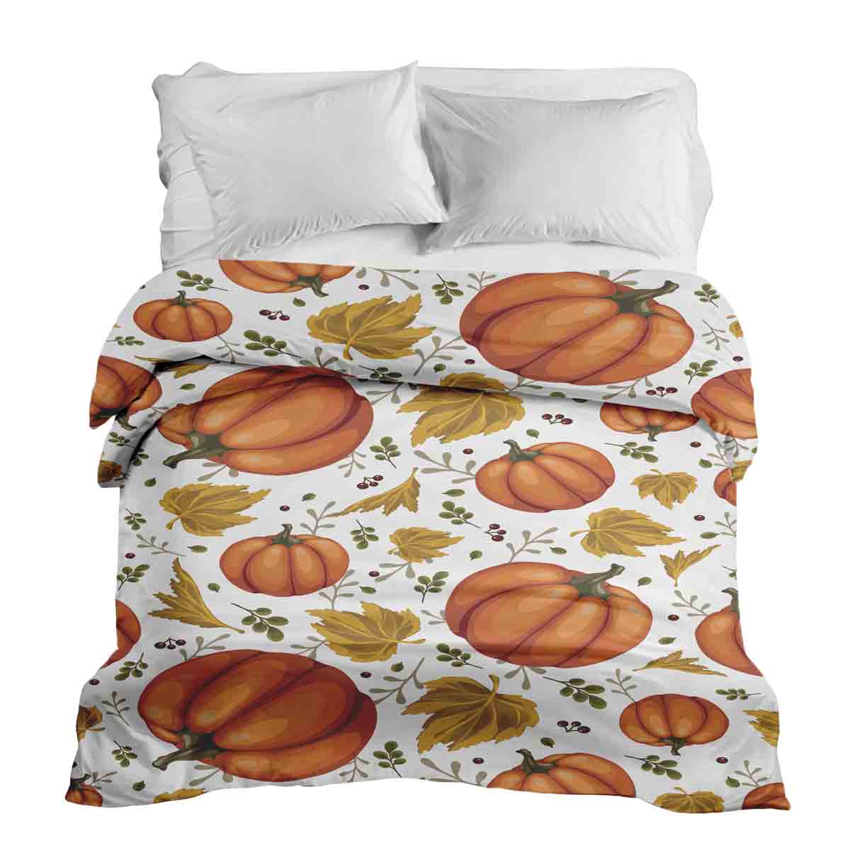 Couverture thérapeutique originale - Housse en coton blanc avec de grandes citrouilles