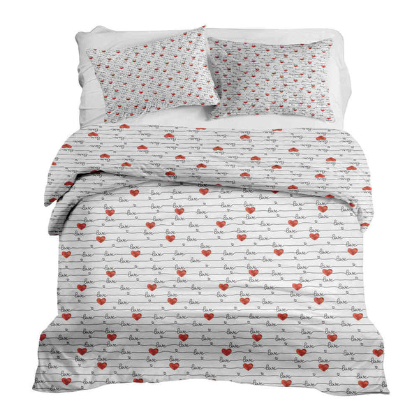 Therapy blanket bedding set, white with "Love" lettering.