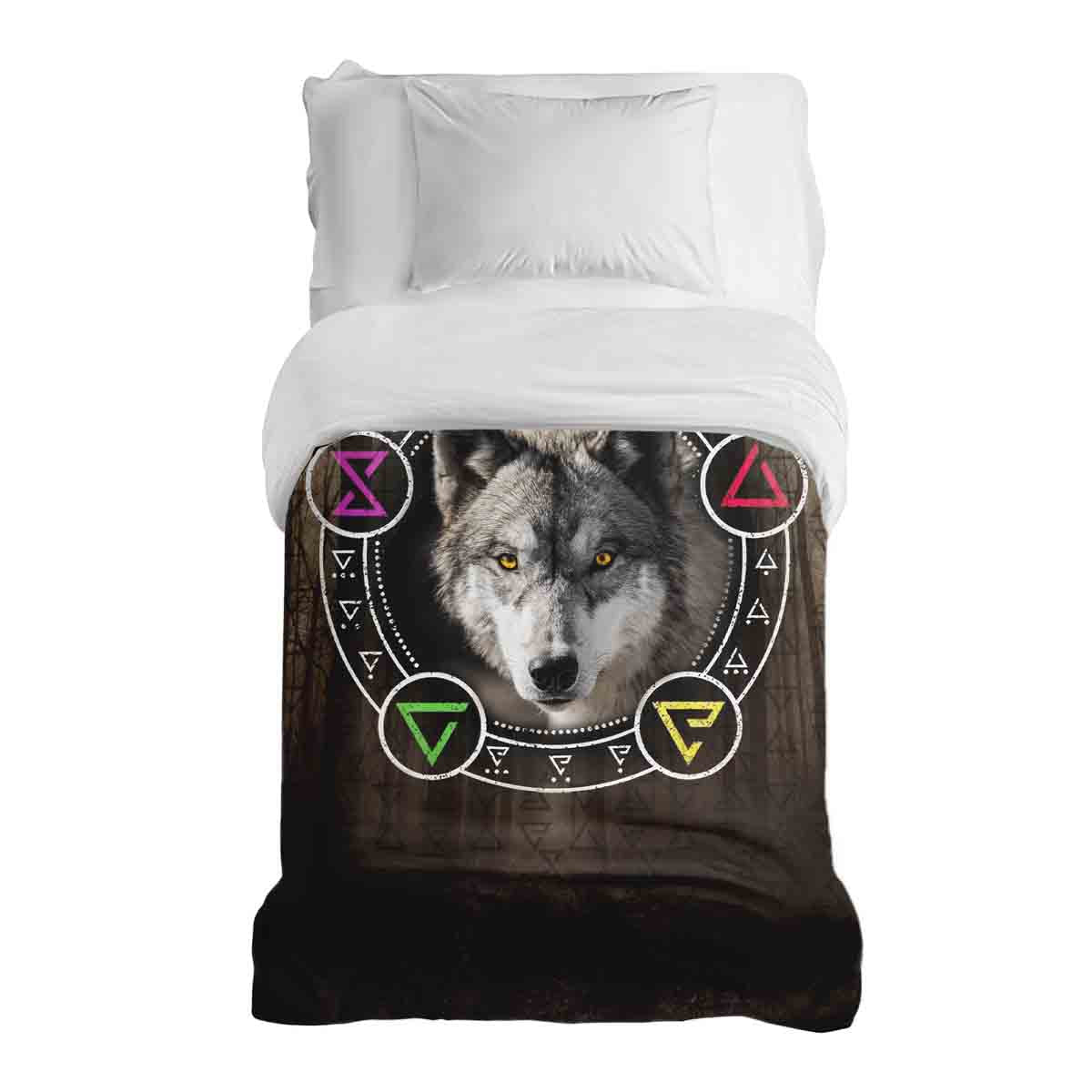 Couverture thérapeutique originale - Housse en coton marron avec loup
