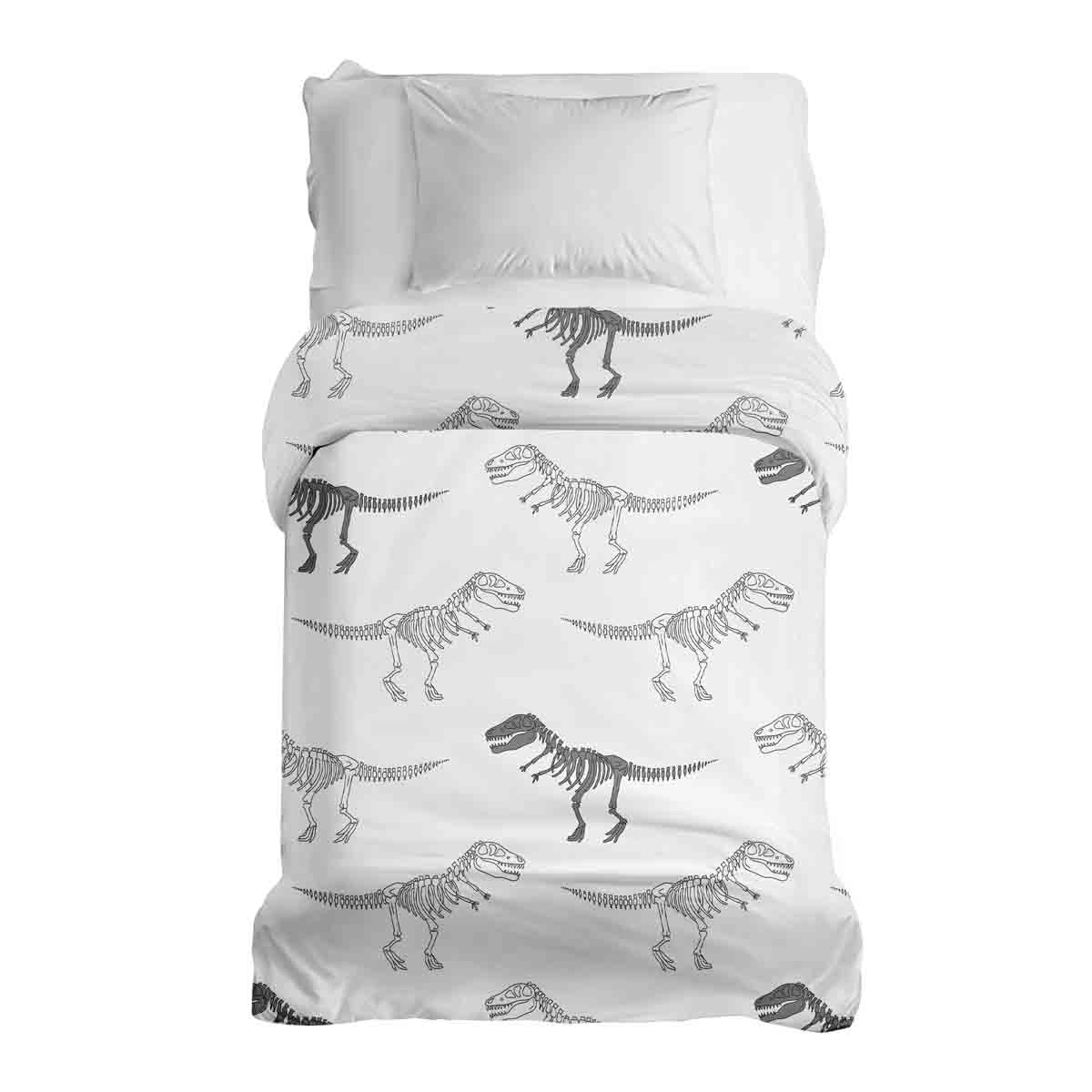 Couverture thérapeutique originale - Housse en coton blanc avec squelette de dinosaure