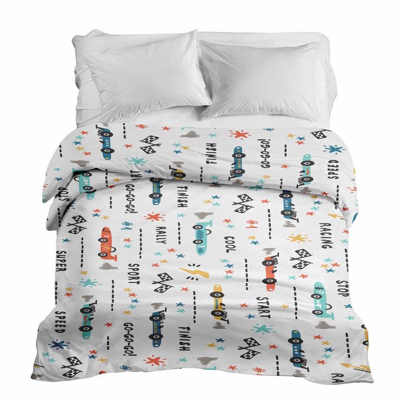 Original therapy blanket - cotton cover white with racing cars