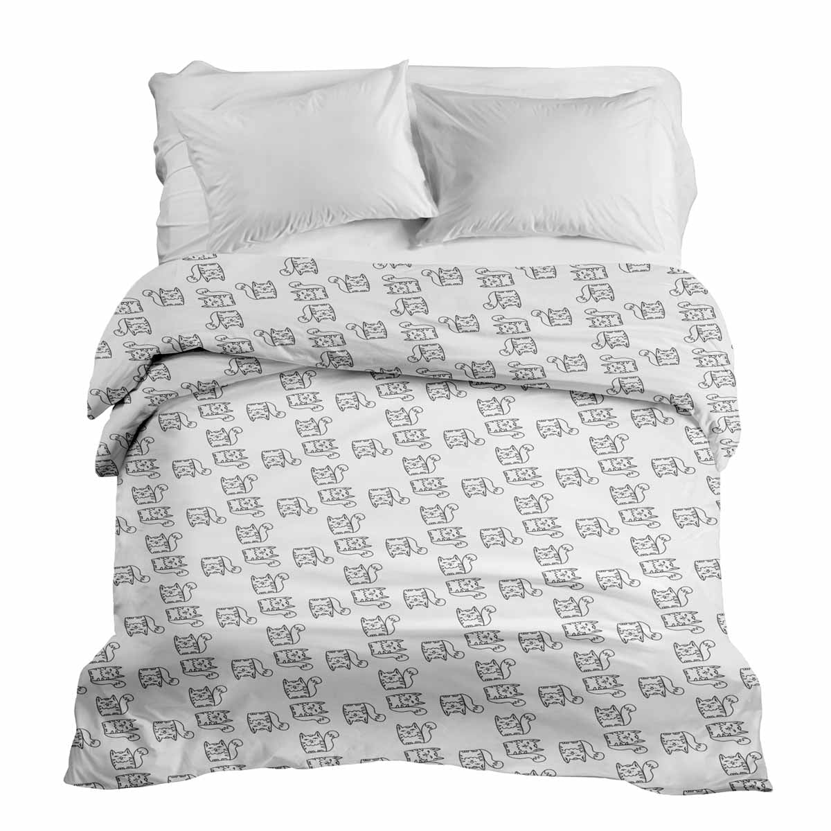 Couverture thérapeutique originale - Housse en coton blanc avec chat mâle