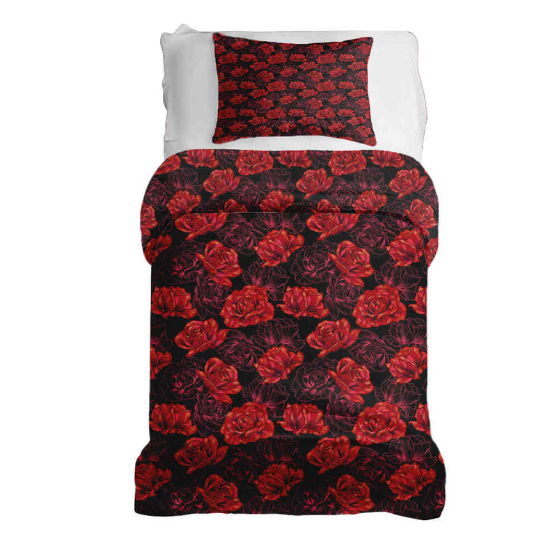 Therapy blanket and bedding set, black with red roses.