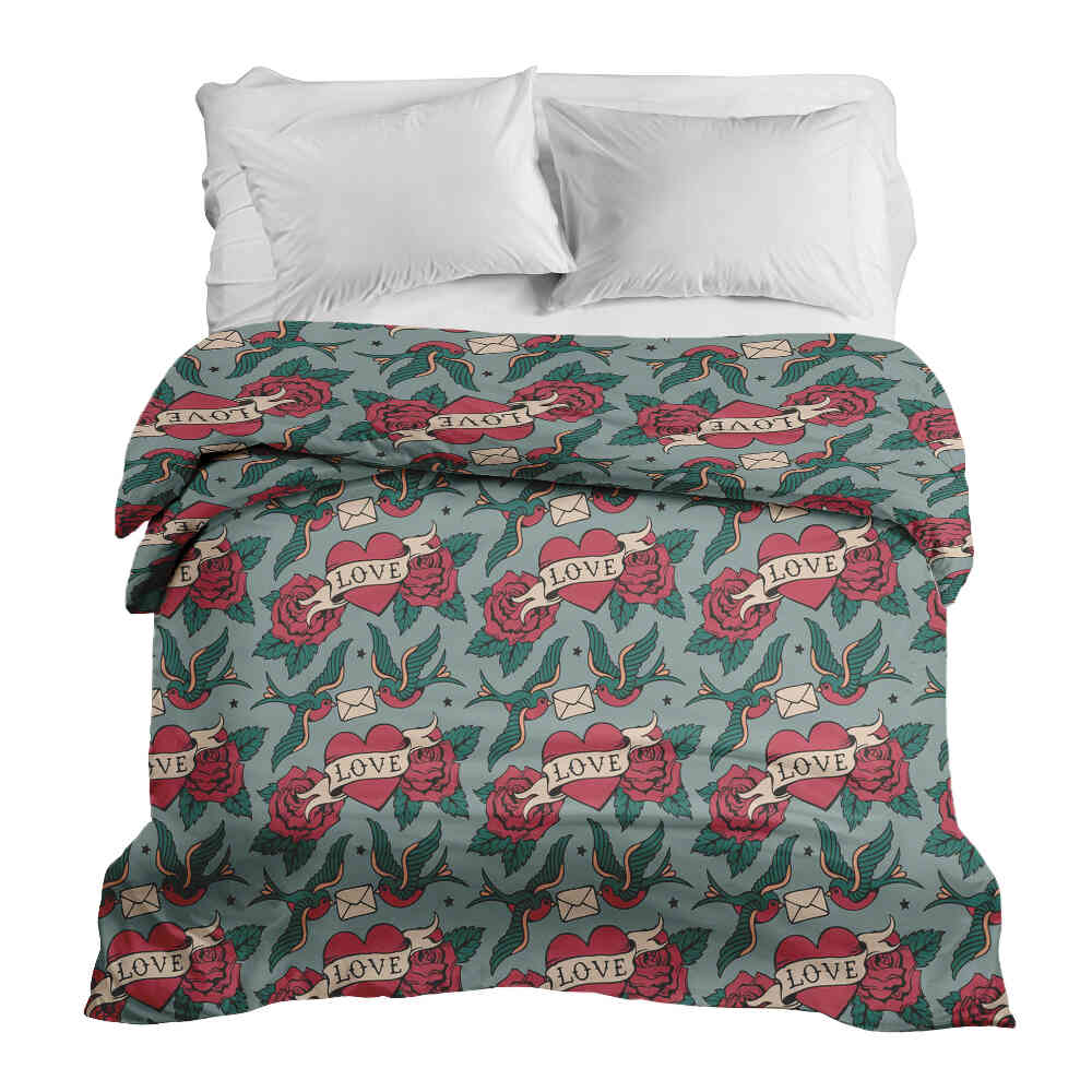Couverture thérapeutique originale - Housse en coton Love Tattoo