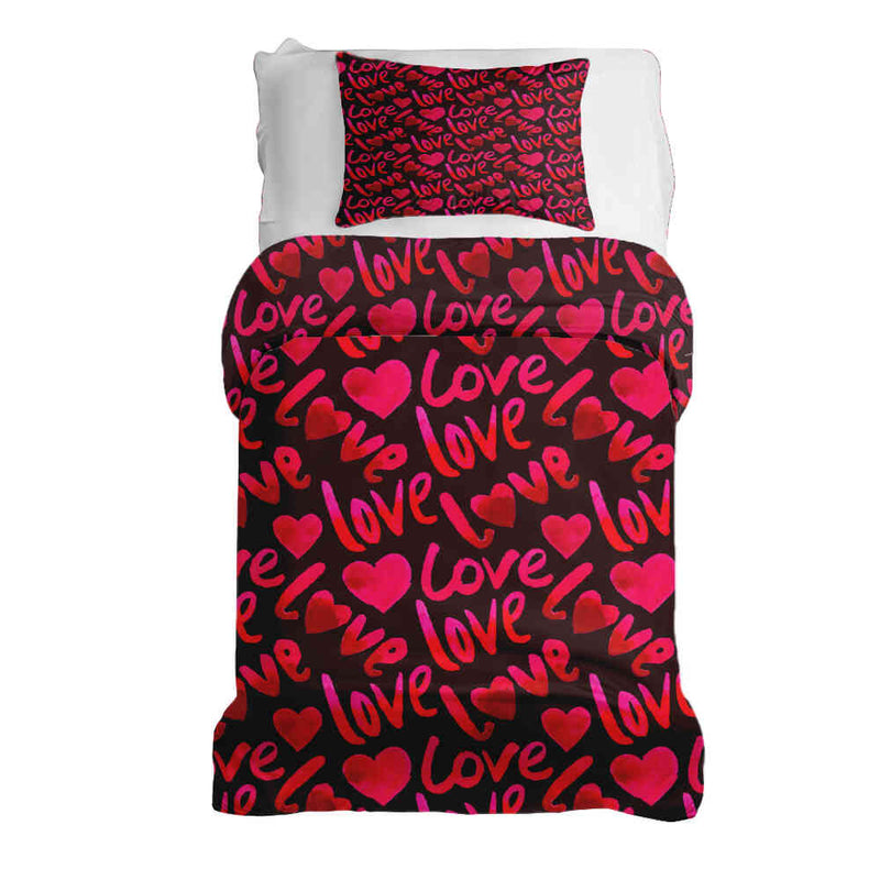 Therapy blanket and bedding set, black with "Love" lettering.