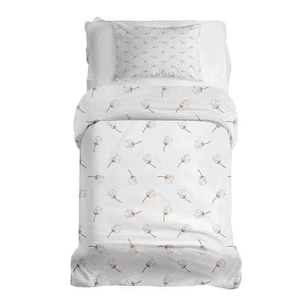 Therapy blanket and bedding set, white with dandelion flowers.