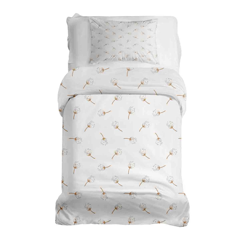 Therapy blanket and bedding set, white with dandelion flowers.
