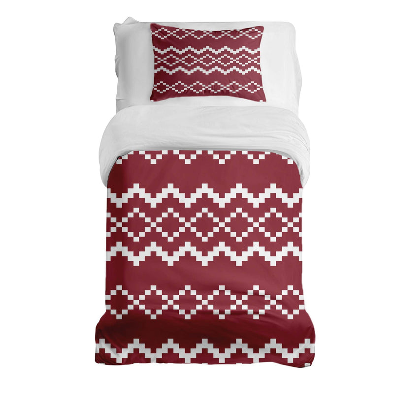 Therapy blanket and bedding set with red Christmas pattern.