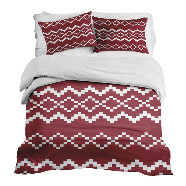 Therapy blanket and bedding set with red Christmas pattern.