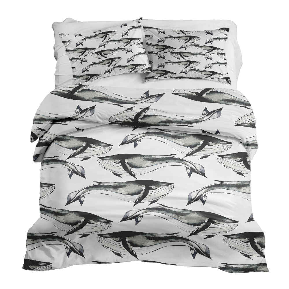 Therapy blankets bedding set black blue whale