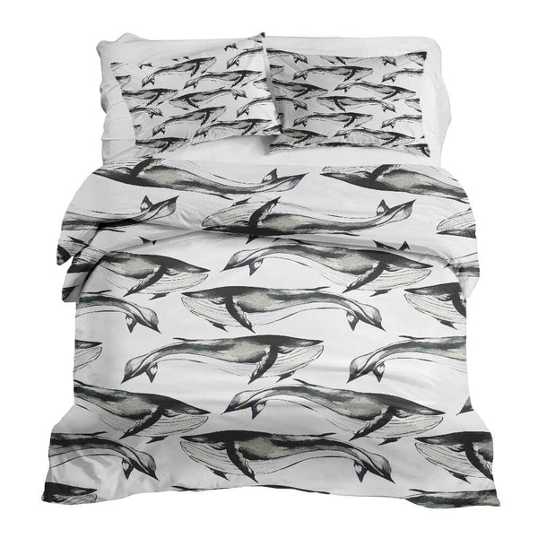Therapy blanket and bedding set, black blue whale
