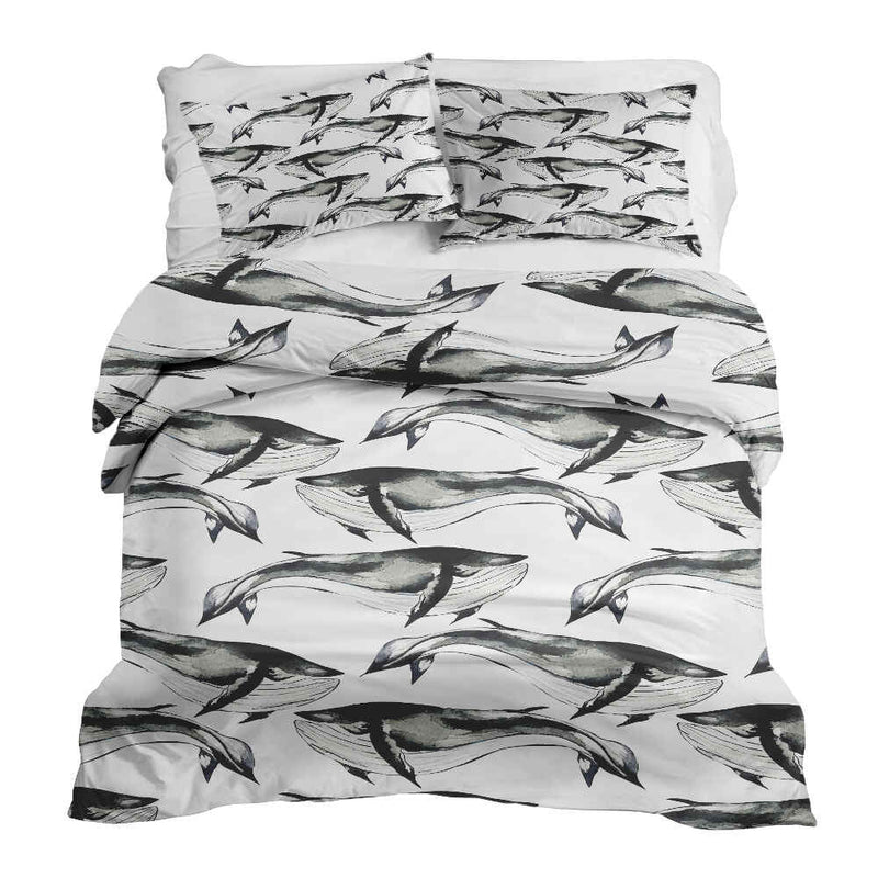 Therapy blanket and bedding set, black blue whale