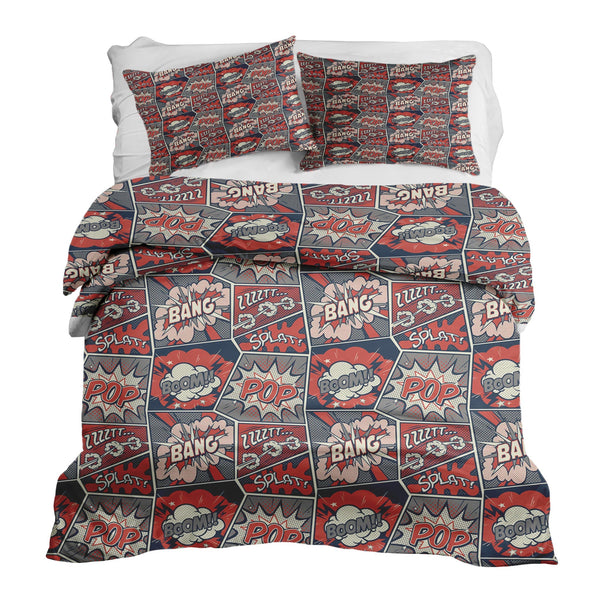 Therapy blanket and bedding set, red with comics.