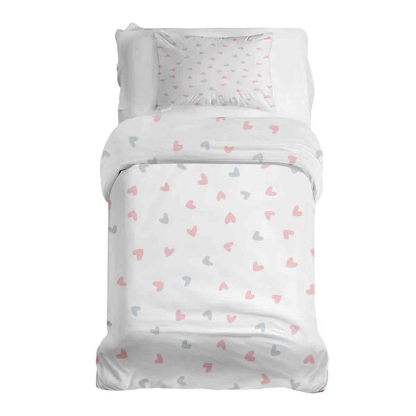 Therapy blanket and bedding set, white with small hearts.