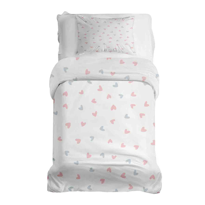 Therapy blanket and bedding set, white with small hearts.