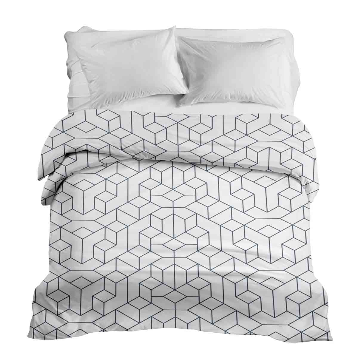 Couverture thérapeutique originale - Housse en coton blanche avec motif noir
