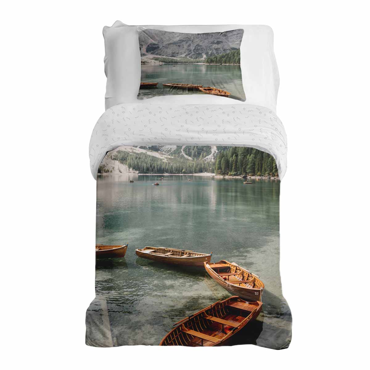 Ensemble de literie avec couverture thérapeutique motif lac avec bateaux
