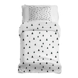 Therapy blanket bedding set, white with black triangles.