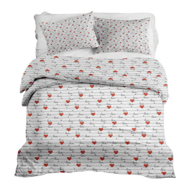Therapy blanket bedding set, white with "Love" lettering.