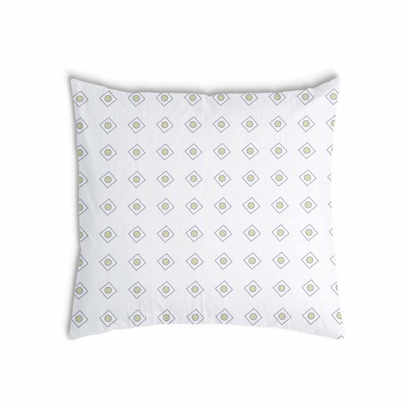 Health pillow, white with green circles.