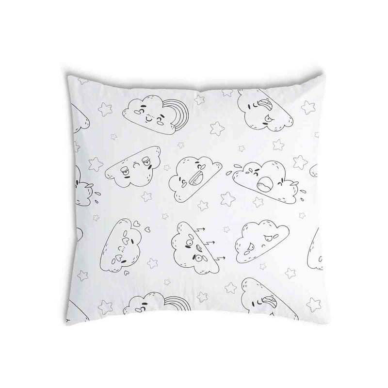 White health pillow with funny clouds