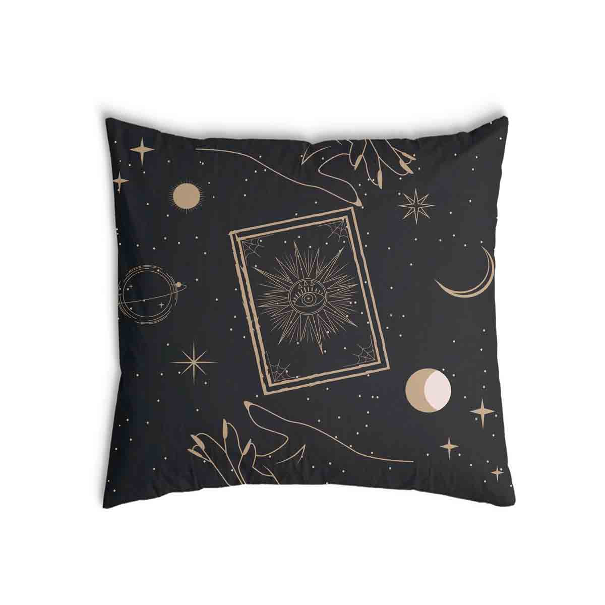Coussin de santé noir avec soleil, lune et étoiles