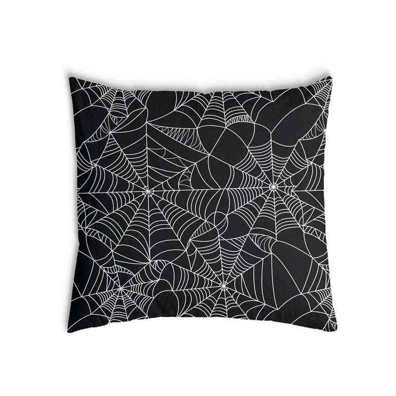 Health pillow, black with spiderweb pattern.