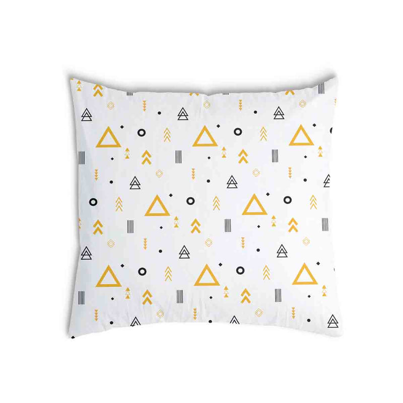 Health pillow, white with yellow triangles.