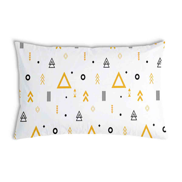 Health pillow, white with yellow triangles.