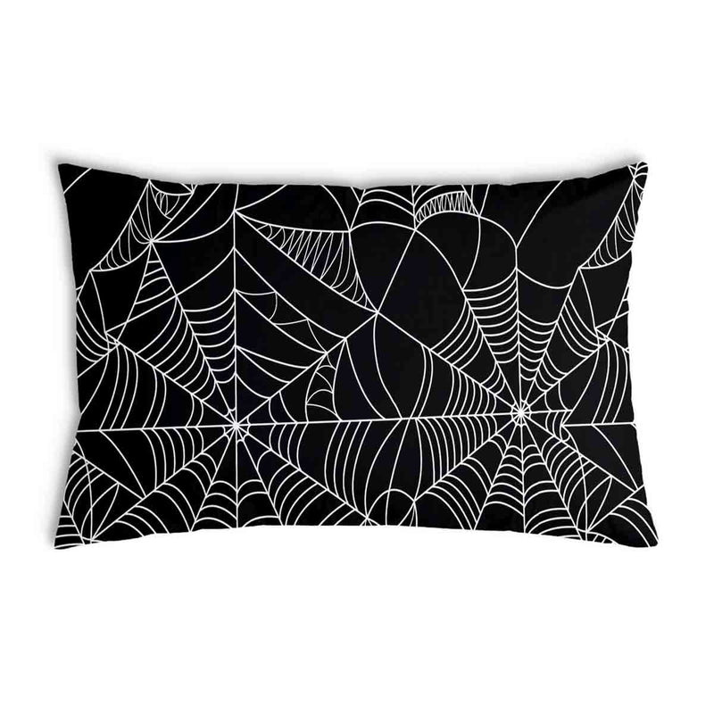 Health pillow, black with spiderweb pattern.