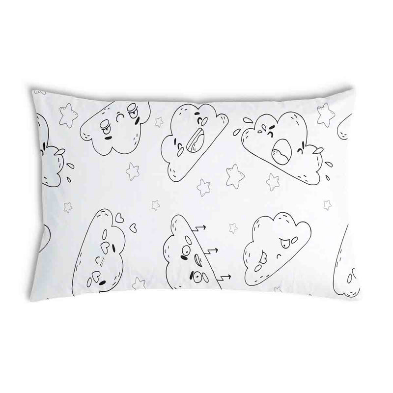 White health pillow with funny clouds