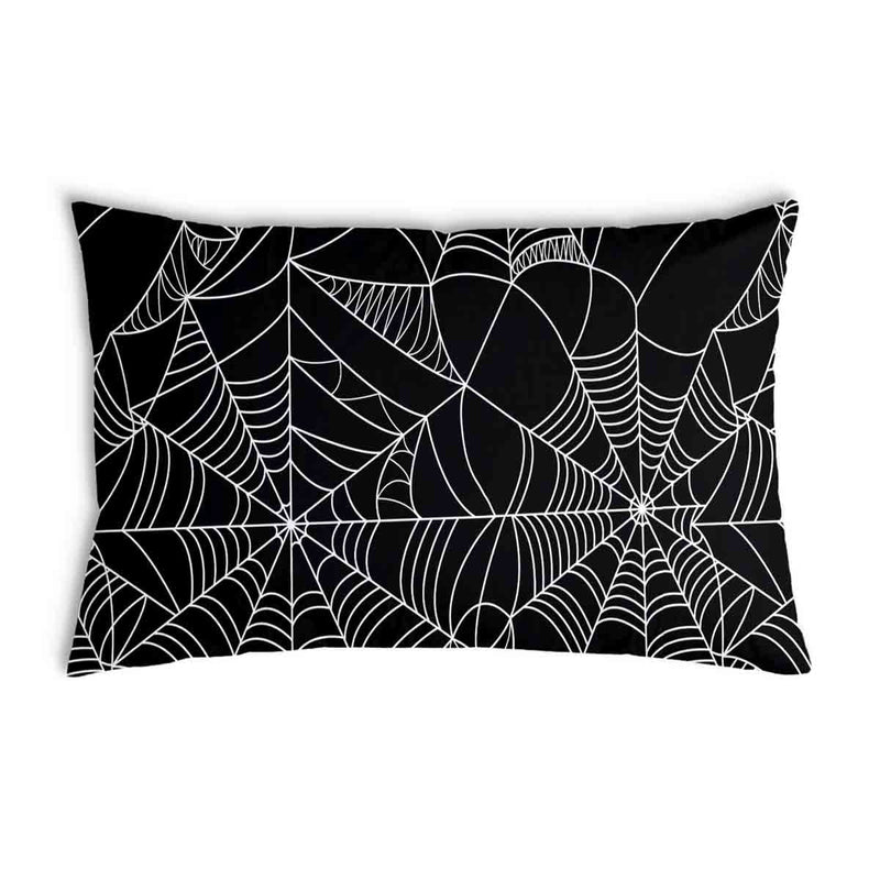 Health pillow, black with spiderweb pattern.