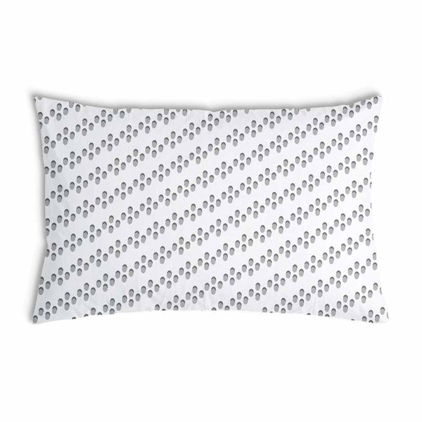 Health pillow, white with gray circles.