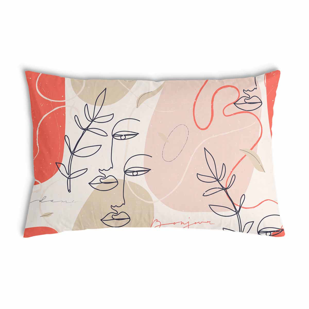 Coussin de santé beige avec visage abstrait