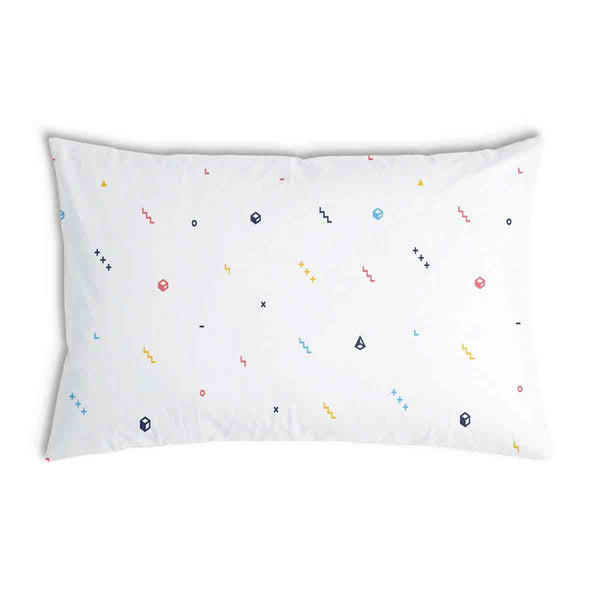 White health pillow with colorful shapes