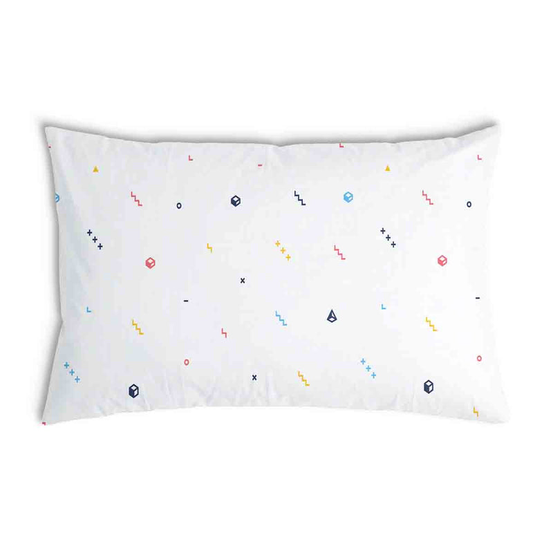 White health pillow with colorful shapes