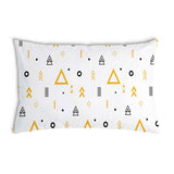 Health pillow, white with yellow triangles.