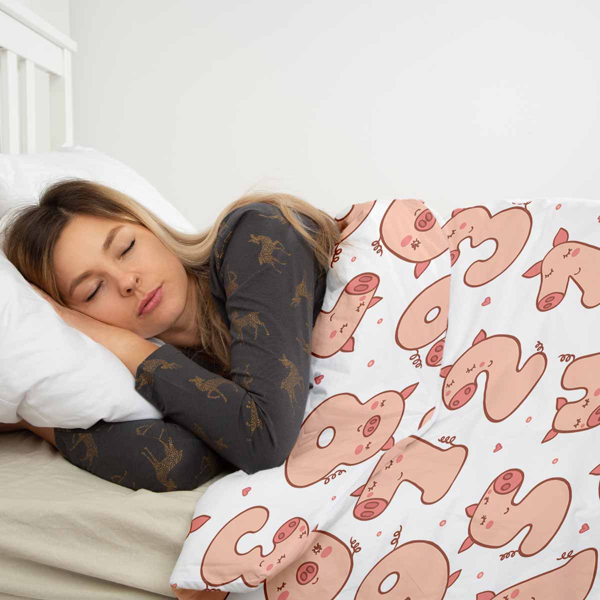 Couette thérapeutique ensemble de literie blanc avec chiffres et cochons