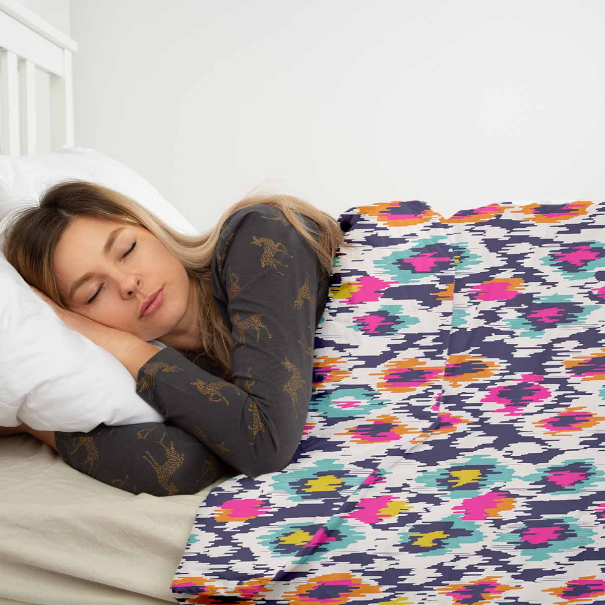 Couverture thérapeutique originale - Housse en coton colorée avec imprimé léopard