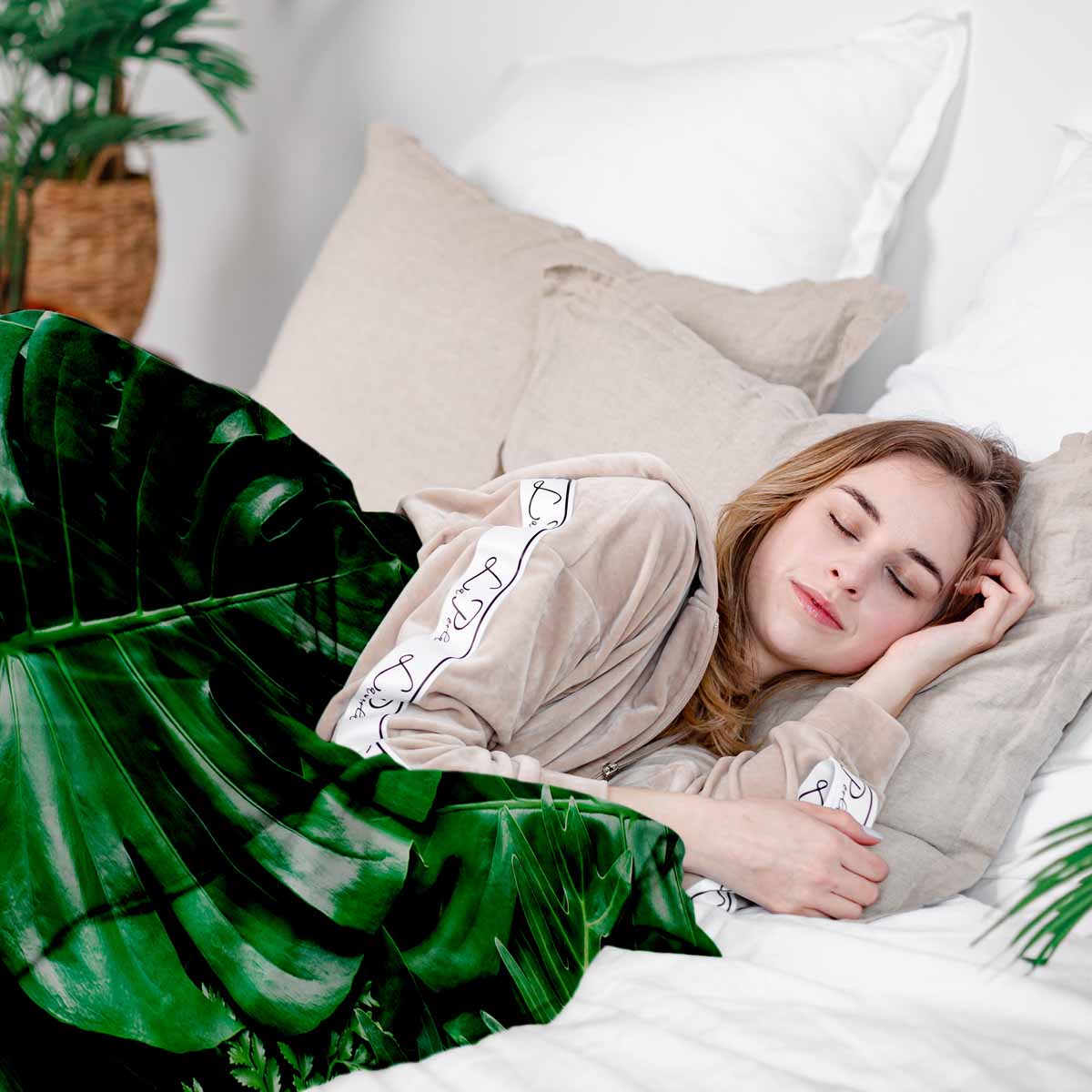 Original therapy blanket - cotton cover with monstera plant