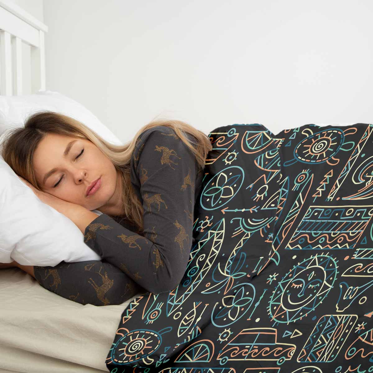 Therapy blankets bedding set with green Hawaii pattern