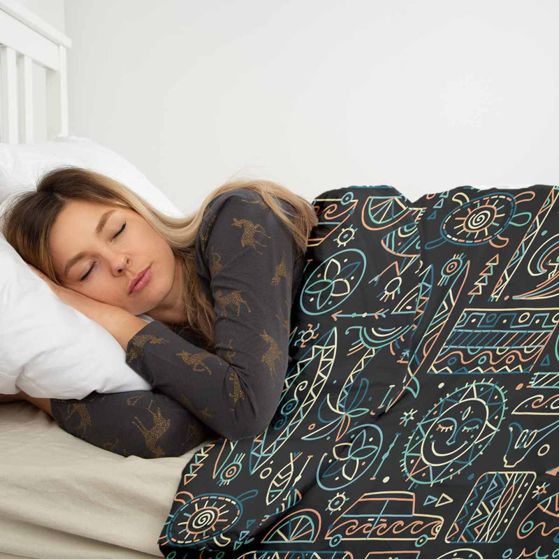 Therapy blanket and bedding set with green Hawaiian pattern.
